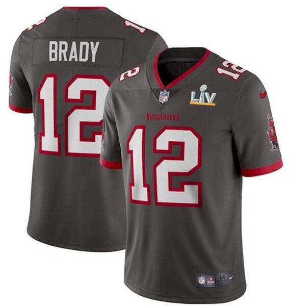 Cheap Super Bowl LV 2021 Men Nike Tampa Bay Buccaneers 12 Tom Brady Gray Vapor Untouchable Limited Jersey
